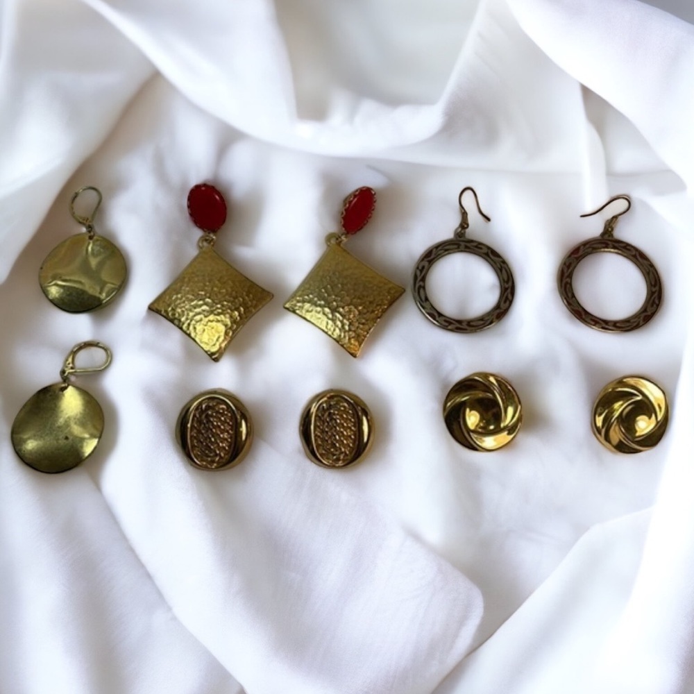 Lot of 5 Vintage 1980s Gold Tone Earrings